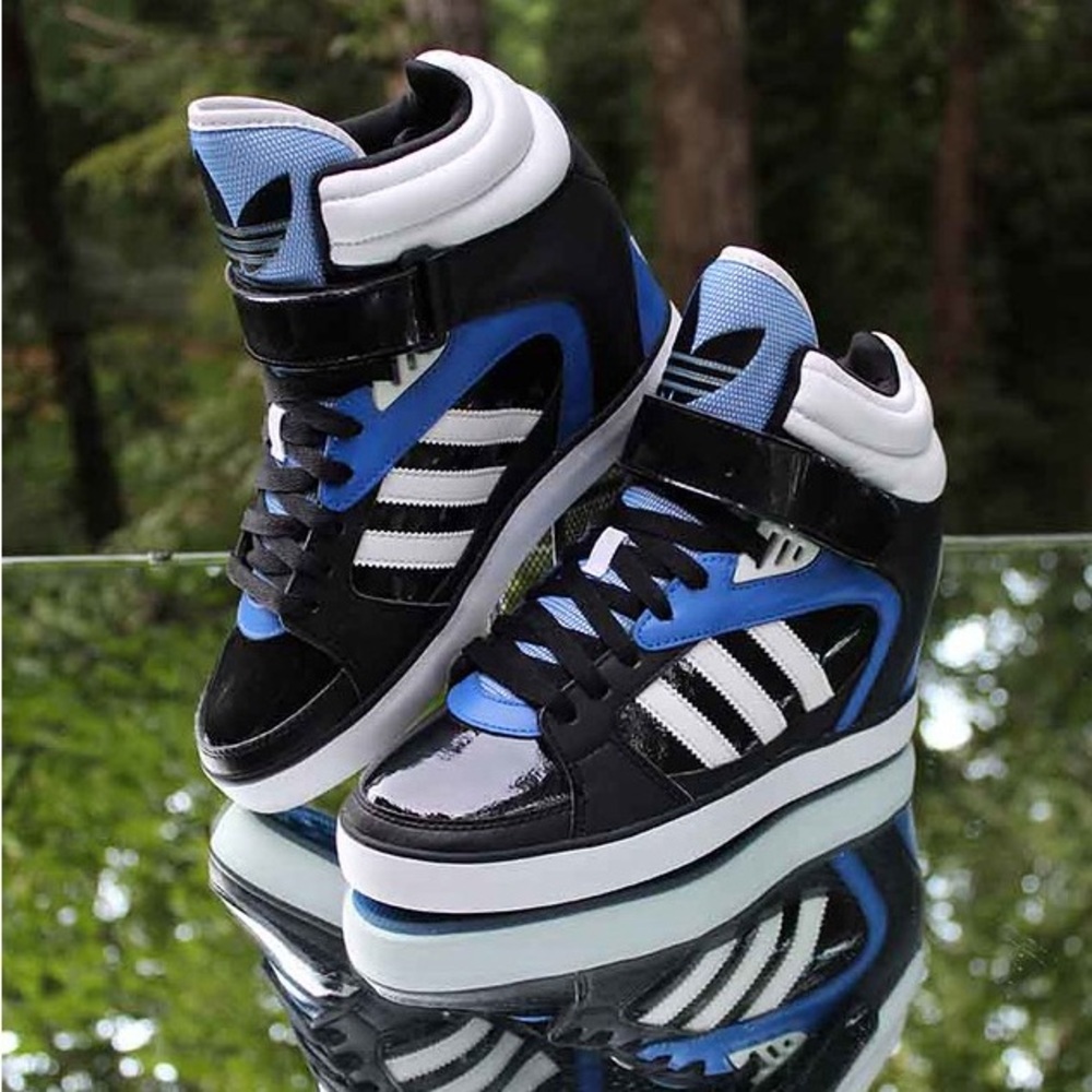 Adidas Black / Blue / White High-Top Wedge